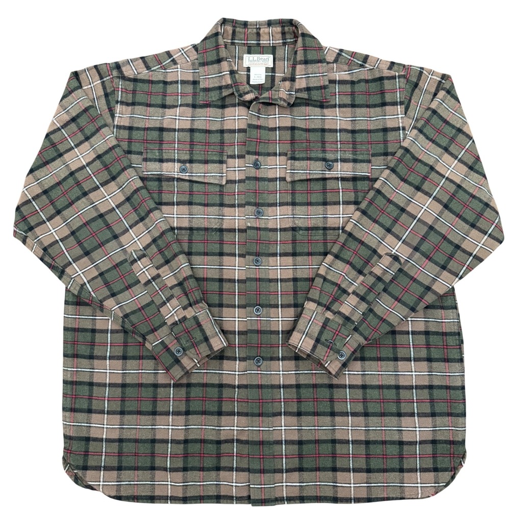 LL Bean Chamois Cloth Shirt Mens L Regular Plaid Long Sleeve Button Up Flannel